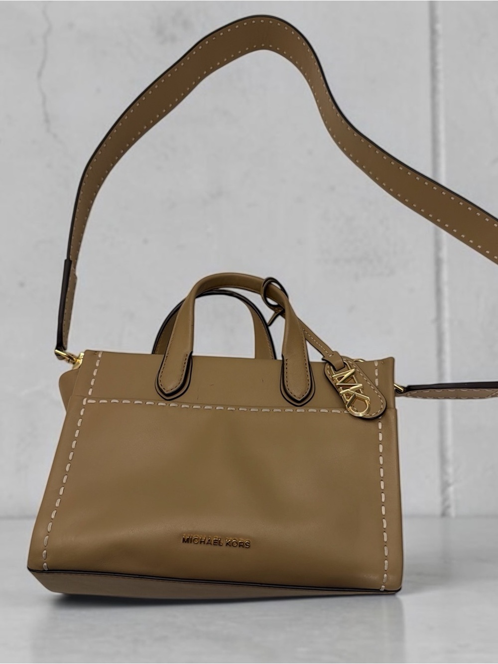 Michael Kors Saddle Brown Leather Satchel with Gold Hardware
